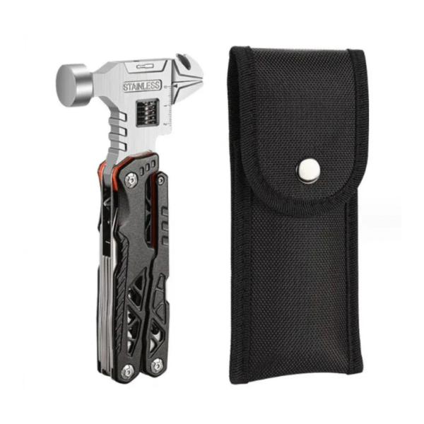 Ciocan multifunctional 19 in 1 de otel, Suport de surubelnita, Inox, Cheie reglabila, Cleste, Deschizator de conserve, Compact, Portabil, Taietor de sarma, 8,5 x 17cm, Negru