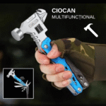 Ciocan multifunctional 19 in 1 de otel, Suport de surubelnita, Inox, Cheie reglabila, Cleste, Deschizator de conserve, Compact, Portabil, Taietor de sarma, 8,5 x 17cm, Negru