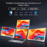 Extensie 3 ecrane pentru laptop, 3*16 inch, full HD, IPS, sRGB 100%, 1920*1200, USB Type-C/USB Type-A, compatibilitate multipla, design portabil, reglabil, geanta cadou, gri - imagine 5