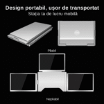 Extensie 3 ecrane pentru laptop, 3*16 inch, full HD, IPS, sRGB 100%, 1920*1200, USB Type-C/USB Type-A, compatibilitate multipla, design portabil, reglabil, geanta cadou, gri - imagine 11