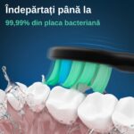 Periuta de dinti electrica Sonic, pentru adulti, copii, 5 Moduri de periaj, 801 mAh, 40.000 Pulsatii/min, Smart Timer, IPX7(impermeabil), 8 capete Soft, Functie de memorare, Husa transport, Negru. - imagine 8