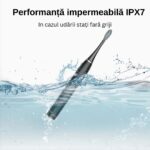 Periuta de dinti electrica Sonic, pentru adulti, copii, 5 Moduri de periaj, 801 mAh, 40.000 Pulsatii/min, Smart Timer, IPX7(impermeabil), 8 capete Soft, Functie de memorare, Husa transport, Negru. - imagine 5